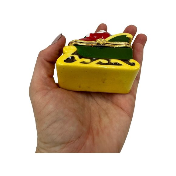 Santa Clause Trinket Box Porcelain Santa in Sleigh Hinged Christmas Box - Picture 4 of 5